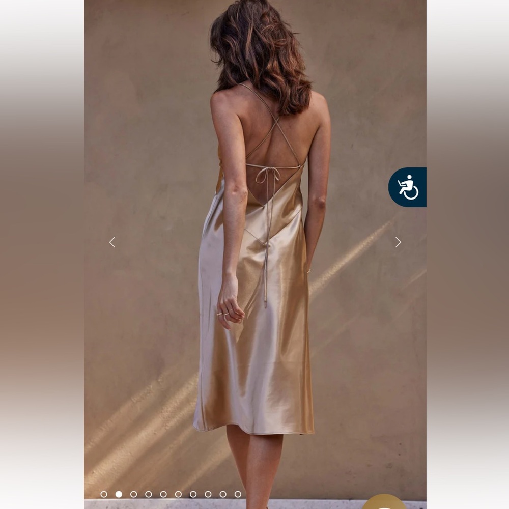 NWT Grace Loves Lace | Silky Satin Midi Dress - Gold - Open Back - Picture 2 of 8